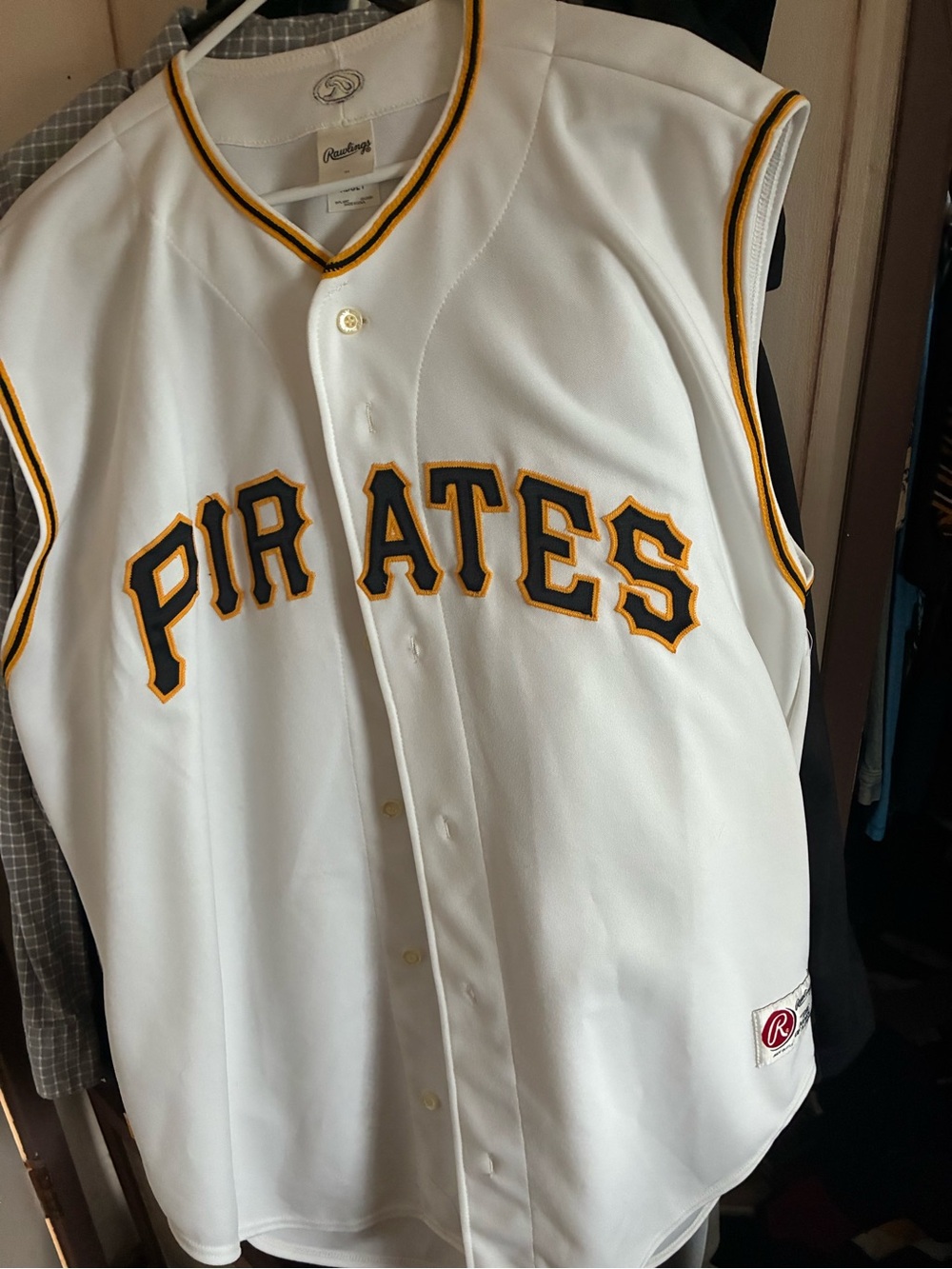 Rawlings White Pirates Sleeveless Baseball Jersey with Black and Gold Trim